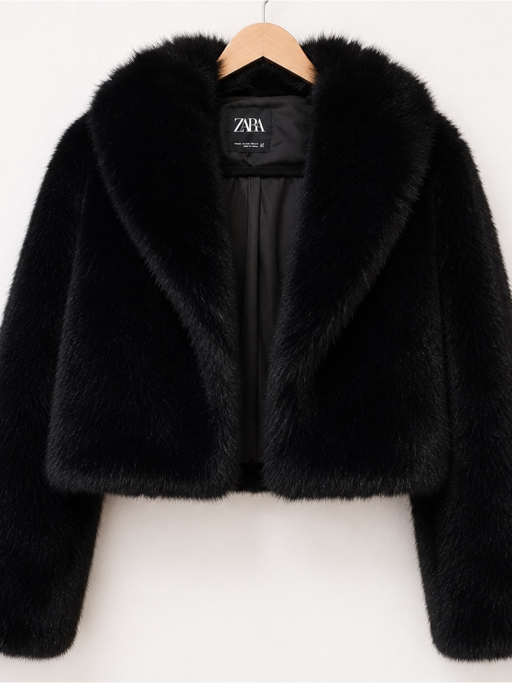 ZARA Black Faux Fur Cropped Jacket